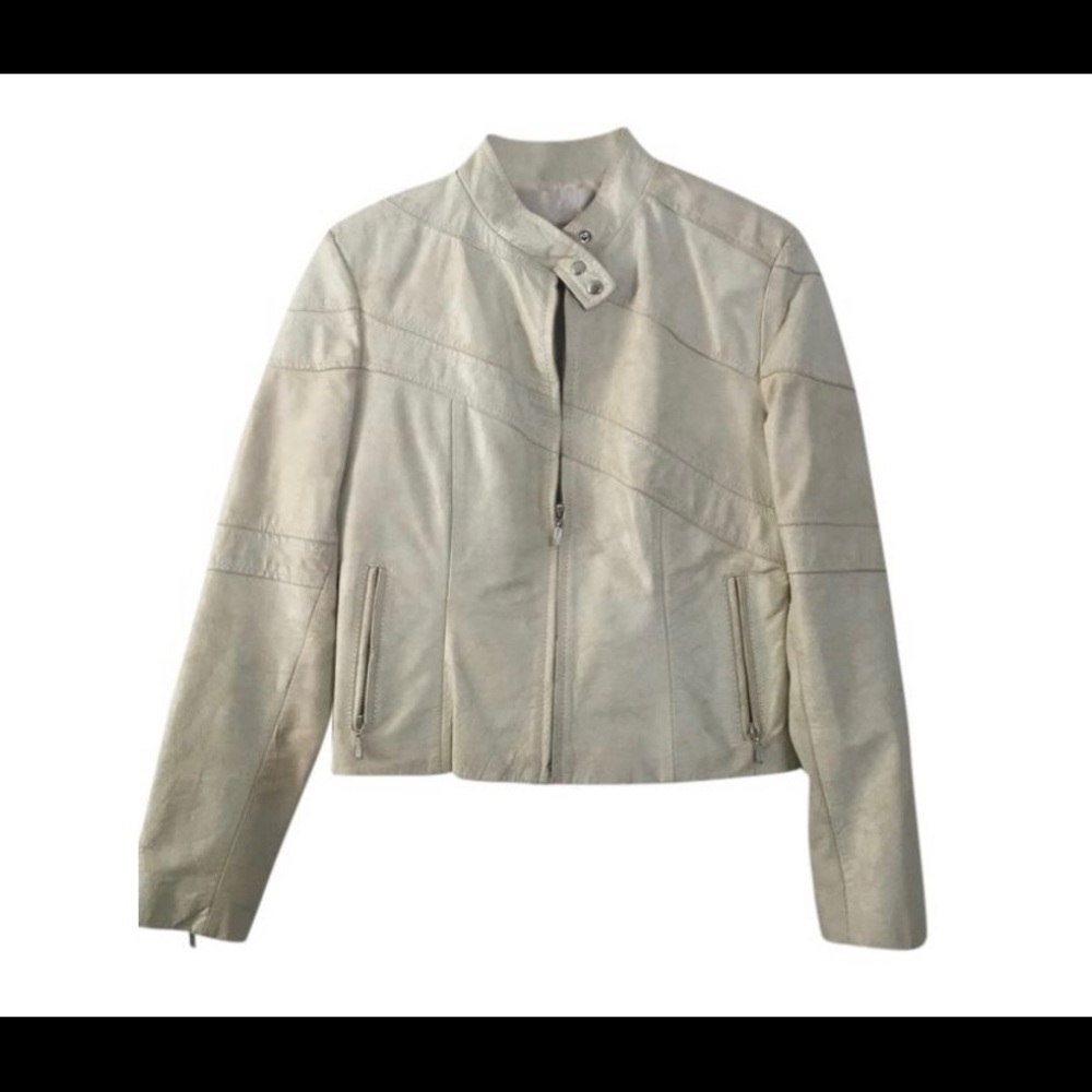 Off White Leather Motorcycle Jacket - image 1